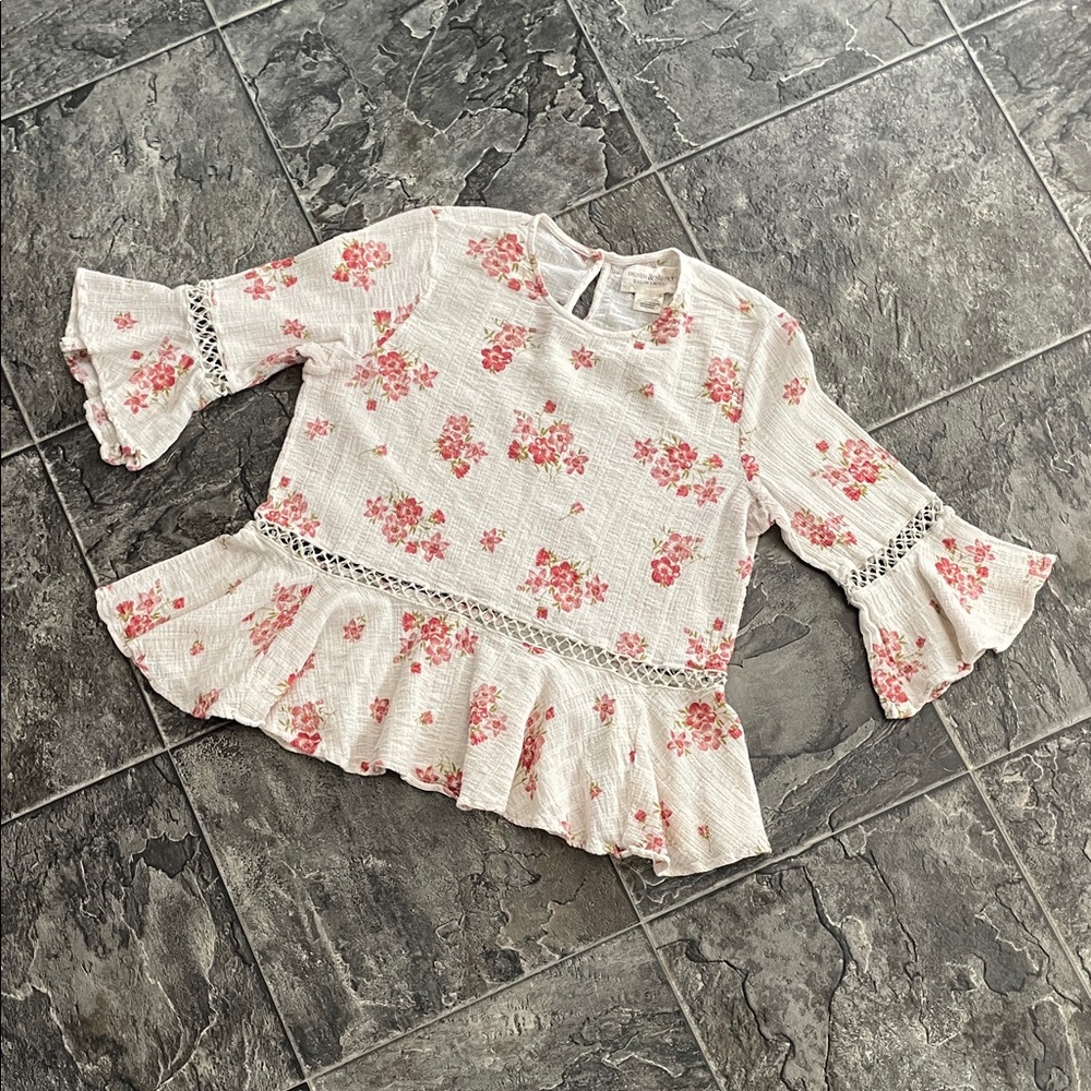 RALPH LAUREN DENIM & SUPPLY Floral Ruffle Sleeve Peplum Boho Coquette Blouse